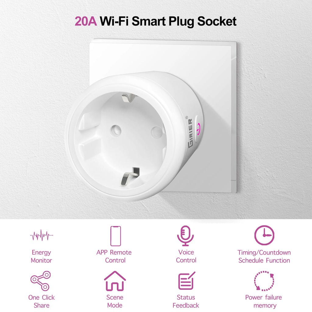 20A Tuya WiFi/ZigBee Smart Plug EU with Power Monitor Smart Life App Remote Control Socket Outlet Works with Alexa Google Home