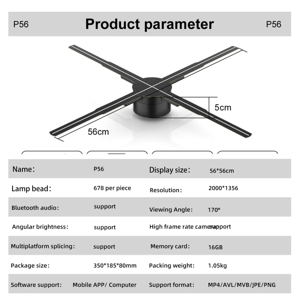 PD42-P65 3D Hologram Fan HD Projector LED Sign Holographic Player support Video Shop Advertising Display Festival Light
