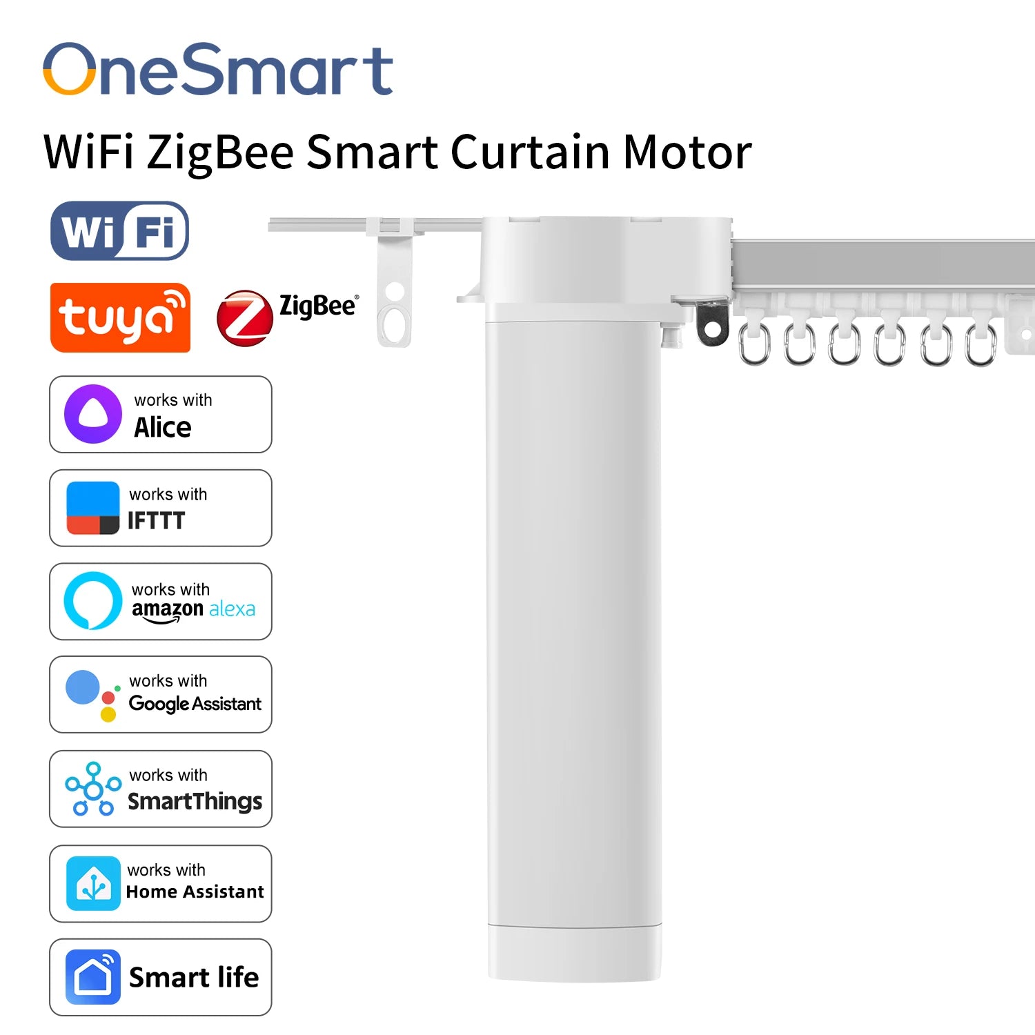 OneSmart Tuya Smart Life Wifi Zigbee Electric Smart Curtains Drive Motor Rail Rod Track System Support Google Assistant Alexa