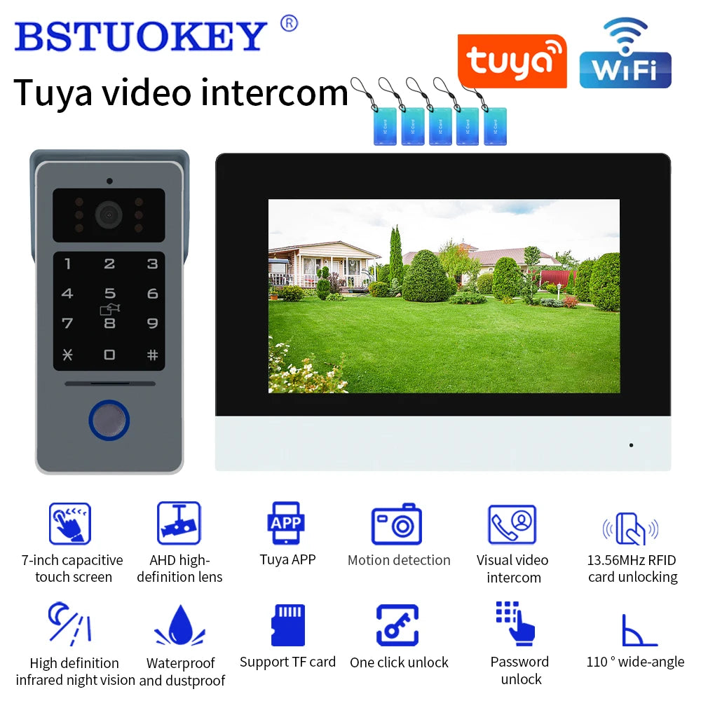 TUYA WIFI 7/10in Video Doorbell Intercom Kits 1080P Monitor Outdoor Camera 2-Wire Audio Remote Unlock Door Phone Visual Intercom