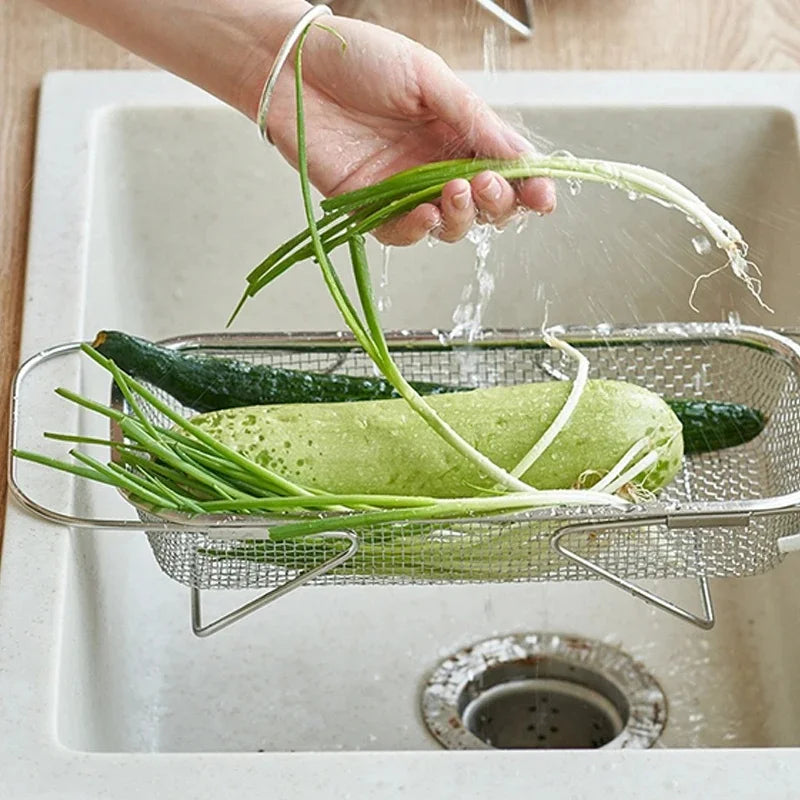 Stainless Steel Special Drain Basket Kitchen Sink Telescopic Sink Drain Rack Multi-functional Tableware Dishes Drain Rack