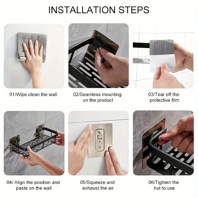 Punch Free Wall Mounted Bathroom Shelf No Drill Shower Shelf Kitchen Storage Organizer Shampoo Rack Makeup Storage Organizer