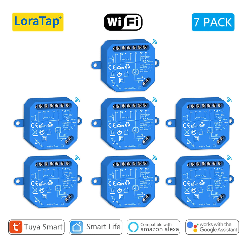LoraTap Tuya Smart Roller Shutter Curtain Blinds Switch Tubular Motor Percentage Remote Voice Control by Google Home Alexa