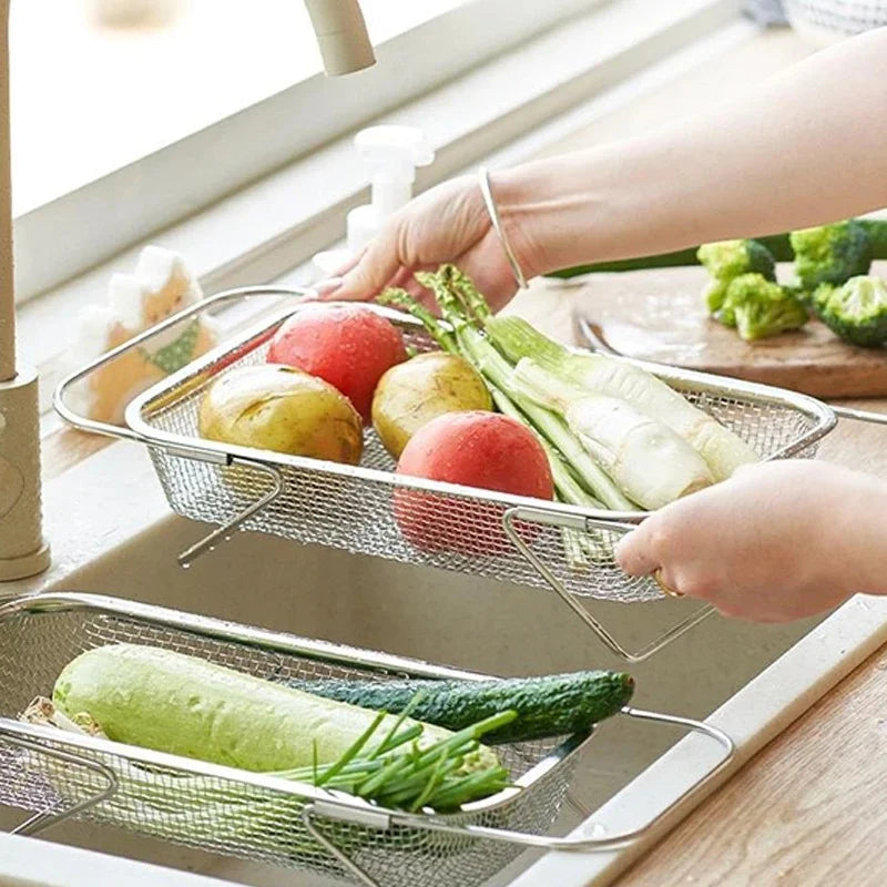 Stainless Steel Special Drain Basket Kitchen Sink Telescopic Sink Drain Rack Multi-functional Tableware Dishes Drain Rack