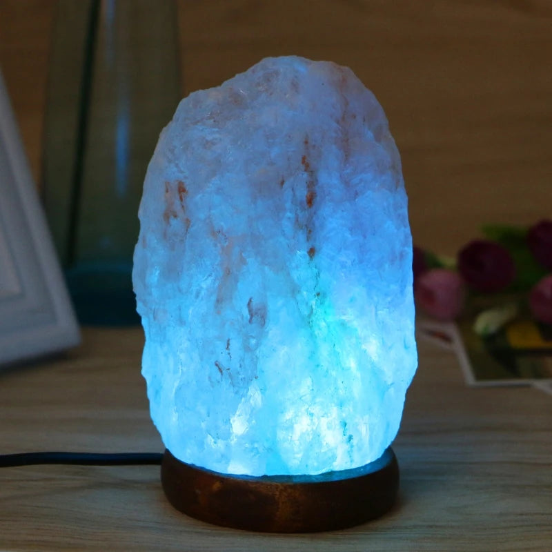 High Efficiency Hand Carved USB Wooden Base Himalayan Rock Salt Lamp Air Purifier Night Light New