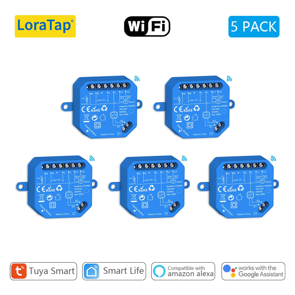 LoraTap Tuya Smart Roller Shutter Curtain Blinds Switch Tubular Motor Percentage Remote Voice Control by Google Home Alexa