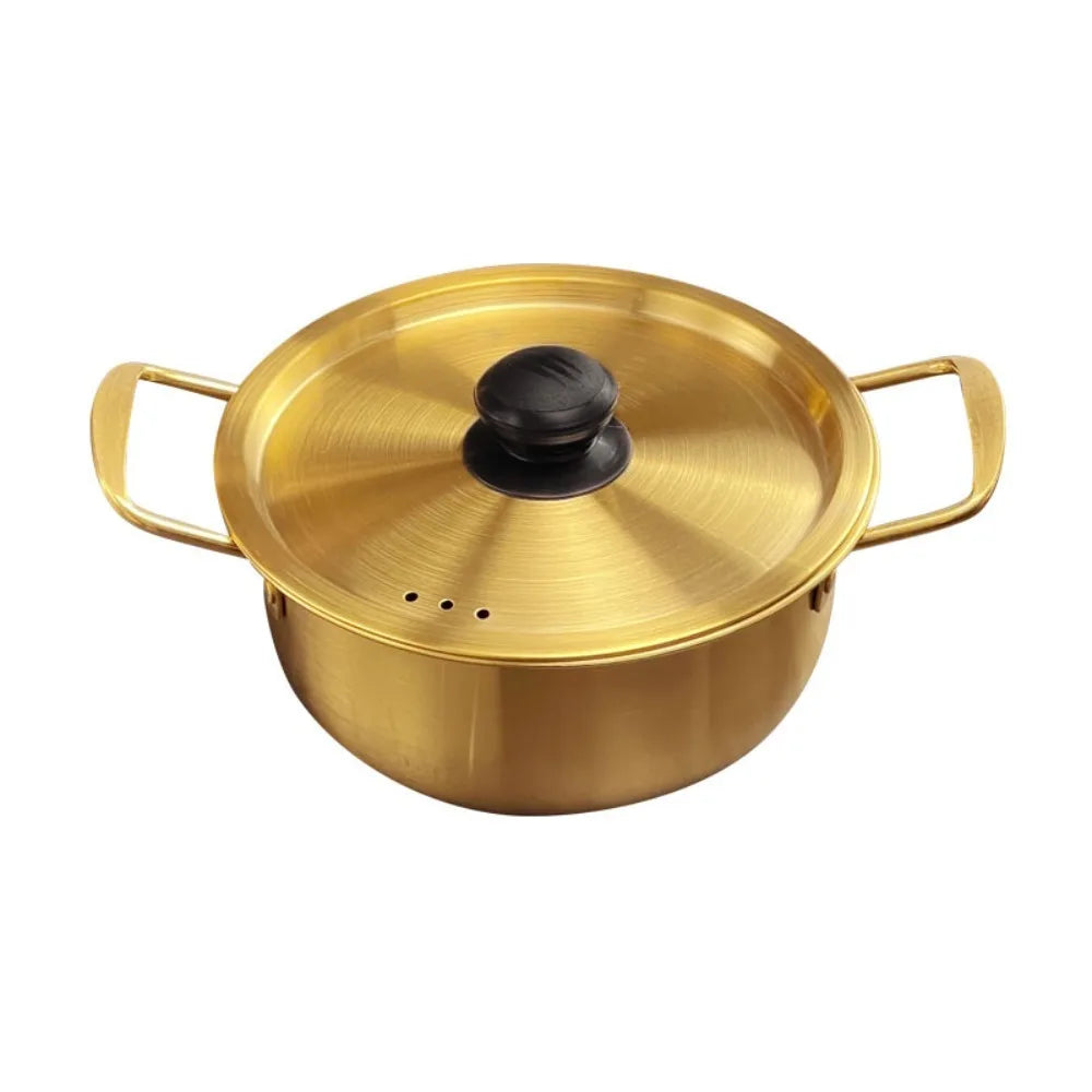 Multifunctional Korean Ramen Pot Double Handle Stainless Steel Noodle Cooker with Lid Unbreakable Soup Pot Camping