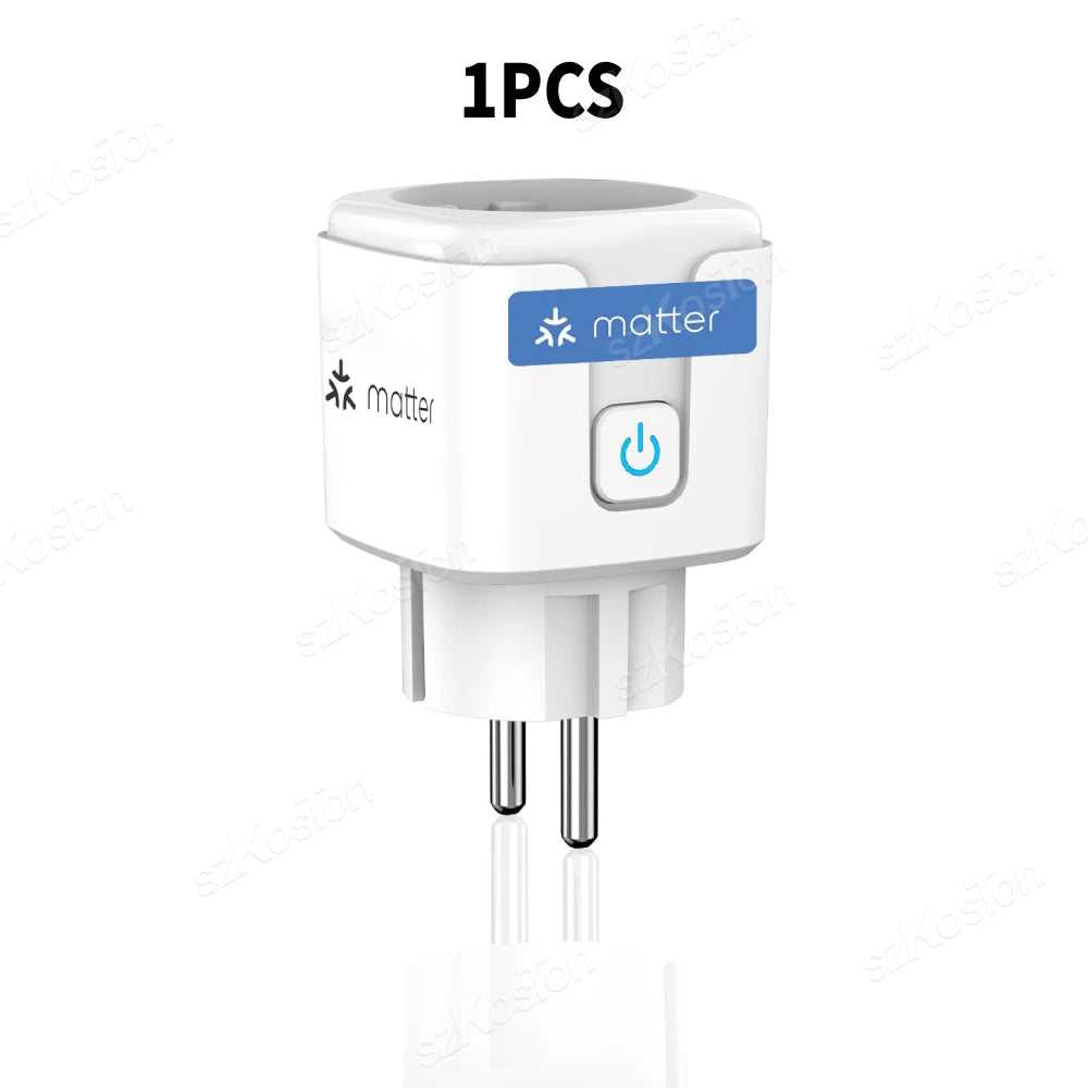 16A Matter EU WiFi Smart Socket Home Appliance Mini Smart Plug Adapter APP Control Timer Works with HomeKit Siri Alexa Google