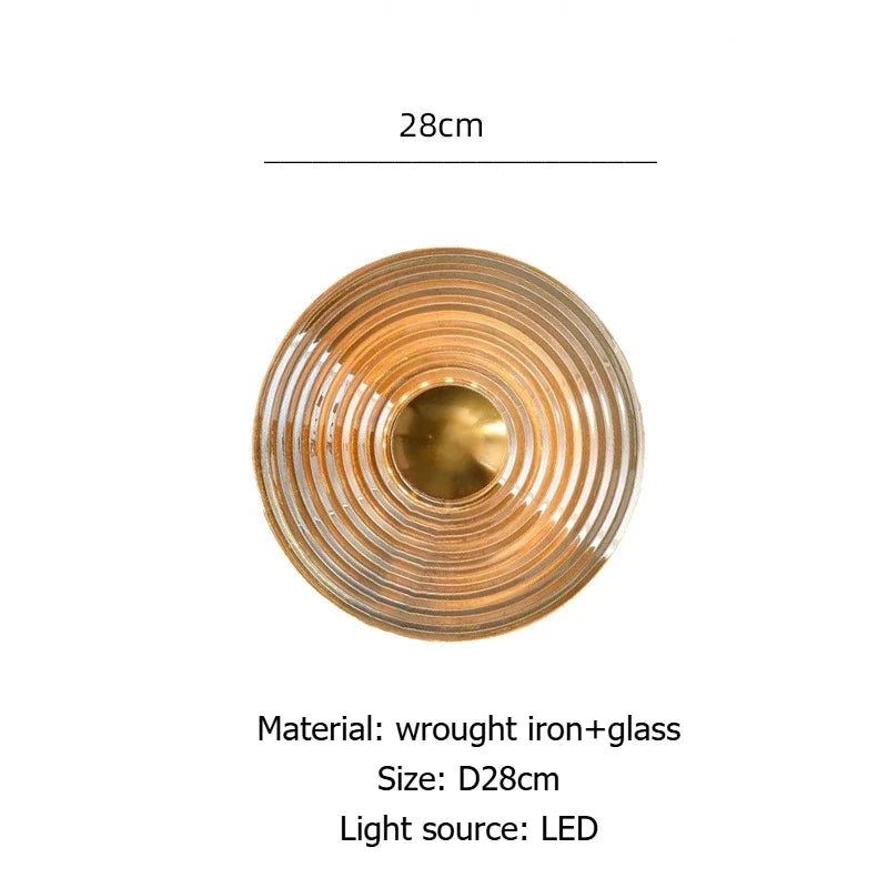 SANDYHA Modern Glass Wall Lamp Circular Night Light Nordic Style Home Decor Bedroom Living Room Study Corridor Background