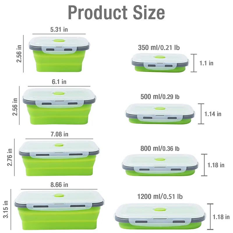 Collapsible Silicone Food Storage Container,Bento Lunch Boxes For Kitchen, Microwave Safe. Foldable Design Saves Your Space.