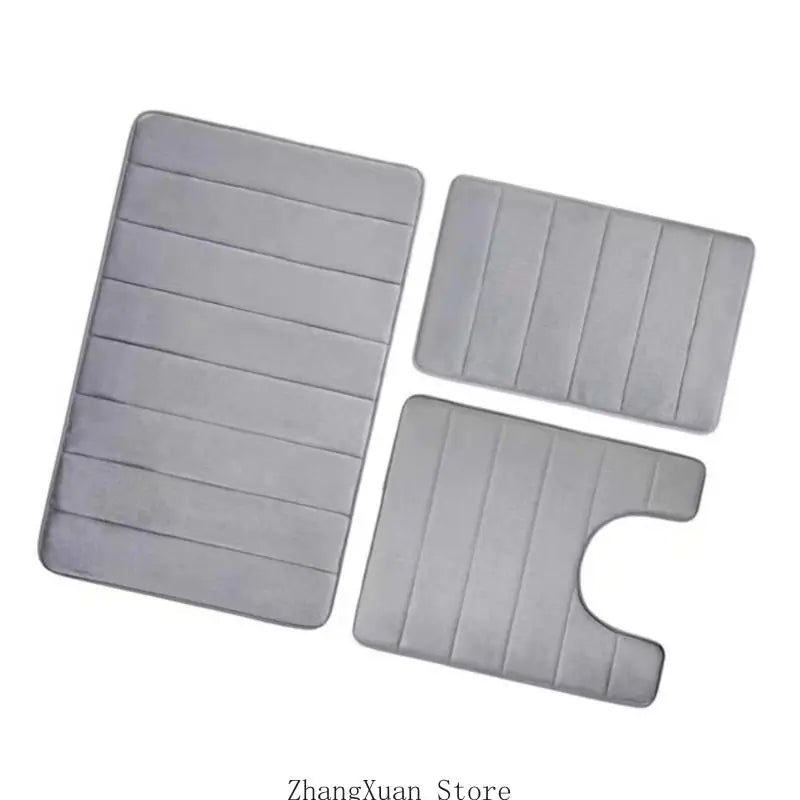 Soft Absorbent Bathroom Carpet Set NonSlip Washable Toilet Mats Flannel Rugs for Home Gym and Salon