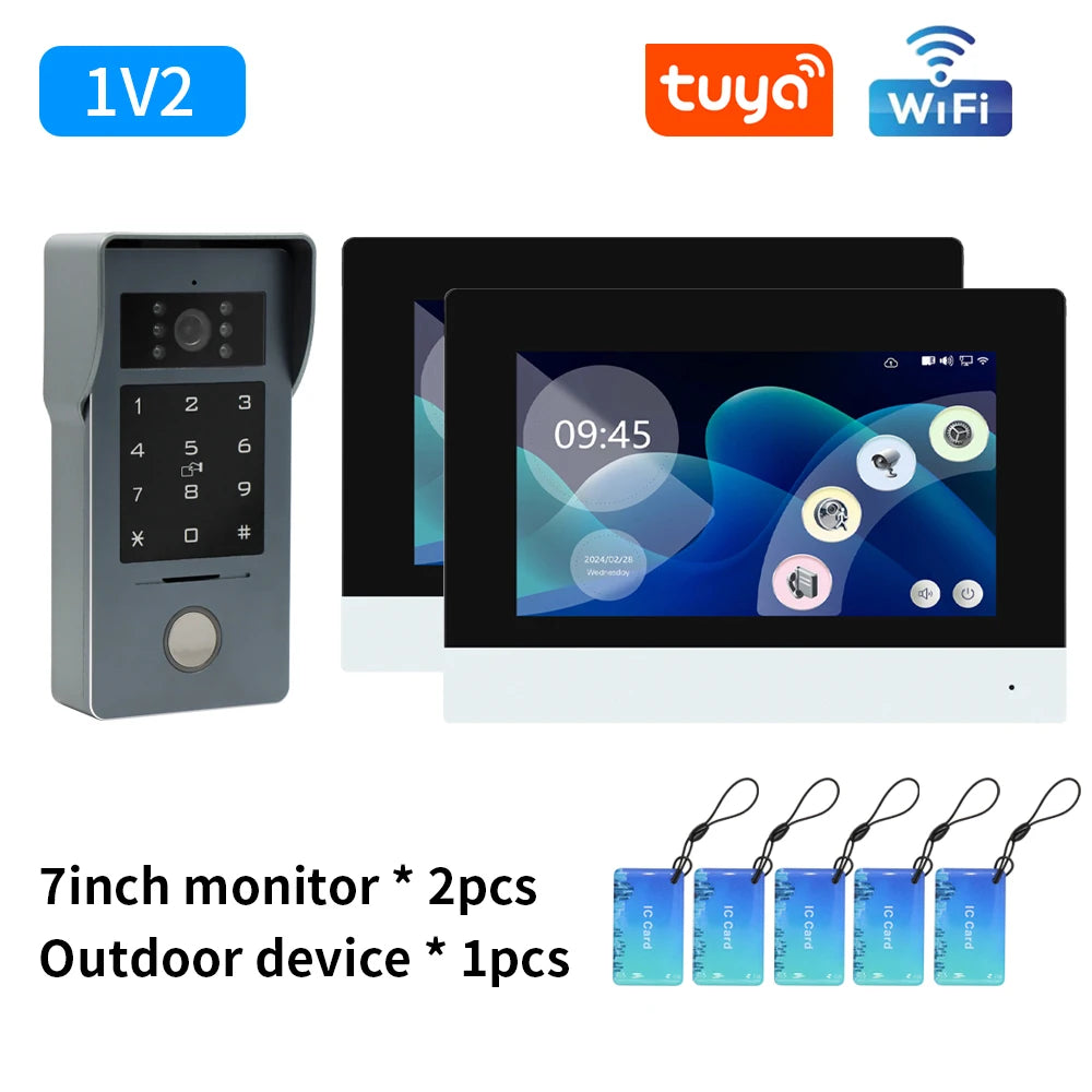 TUYA WIFI 7/10in Video Doorbell Intercom Kits 1080P Monitor Outdoor Camera 2-Wire Audio Remote Unlock Door Phone Visual Intercom