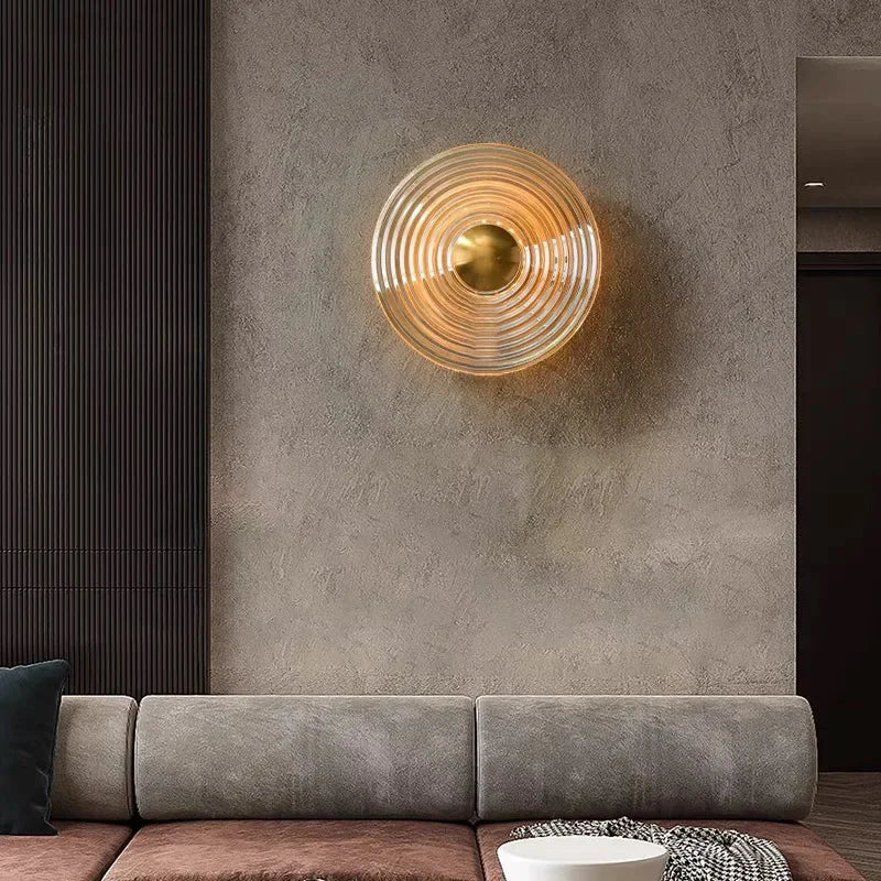 SANDYHA Modern Glass Wall Lamp Circular Night Light Nordic Style Home Decor Bedroom Living Room Study Corridor Background