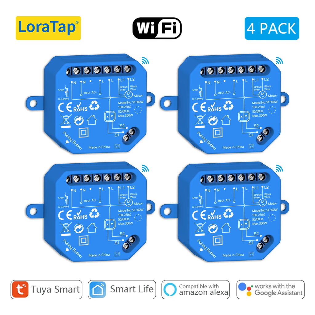 LoraTap Tuya Smart Roller Shutter Curtain Blinds Switch Tubular Motor Percentage Remote Voice Control by Google Home Alexa
