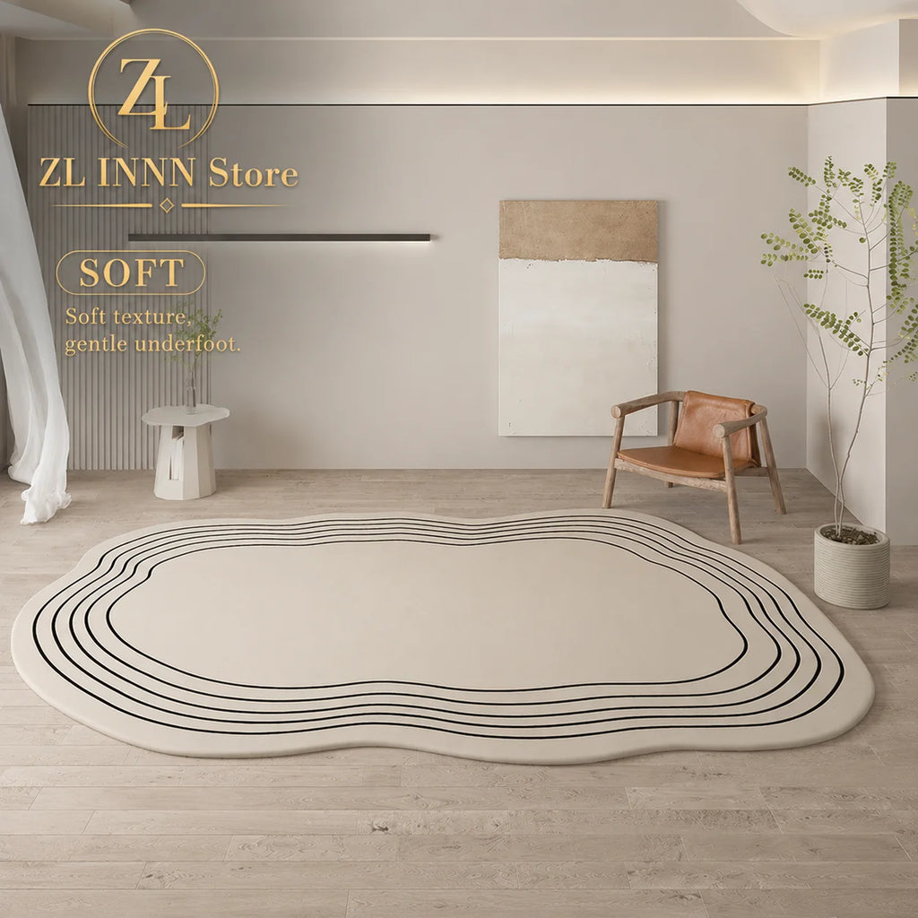 Cream Color Irregular Oval Carpets for Living Room Children Bedroom Rug Ins Soft Fluffy Bedside Rugs Short Plush Large Area Mats