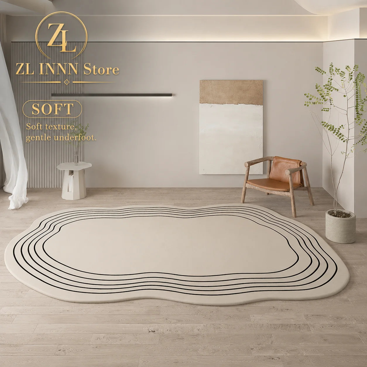 Cream Color Irregular Oval Carpets for Living Room Children Bedroom Rug Ins Soft Fluffy Bedside Rugs Short Plush Large Area Mats