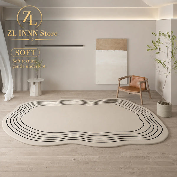 Cream Color Irregular Oval Carpets for Living Room Children Bedroom Rug Ins Soft Fluffy Bedside Rugs Short Plush Large Area Mats