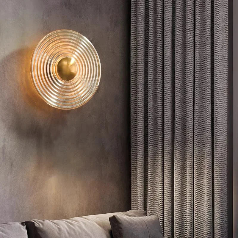 SANDYHA Modern Glass Wall Lamp Circular Night Light Nordic Style Home Decor Bedroom Living Room Study Corridor Background