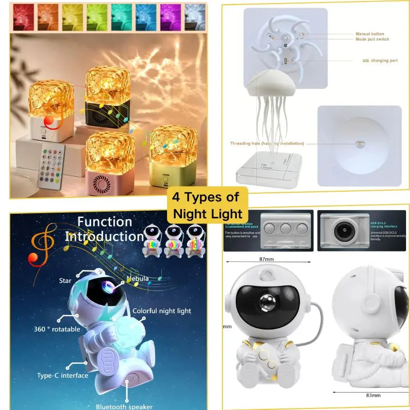 Astronaut LED Night Light Galaxy Star Projector Bluetooth Speaker Remote Control Timer 360° Adjustable Angle for Bedroom Decor