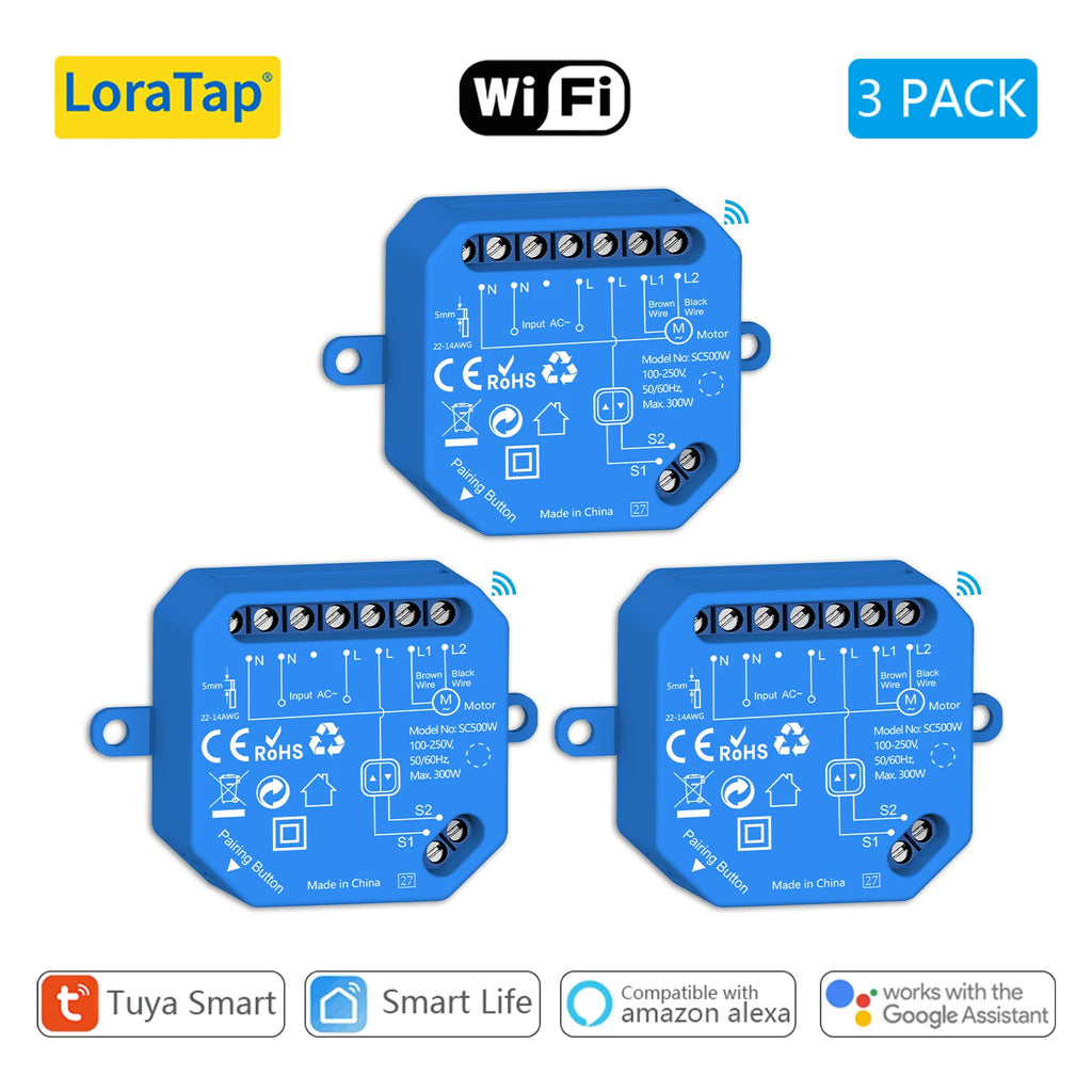 LoraTap Tuya Smart Roller Shutter Curtain Blinds Switch Tubular Motor Percentage Remote Voice Control by Google Home Alexa