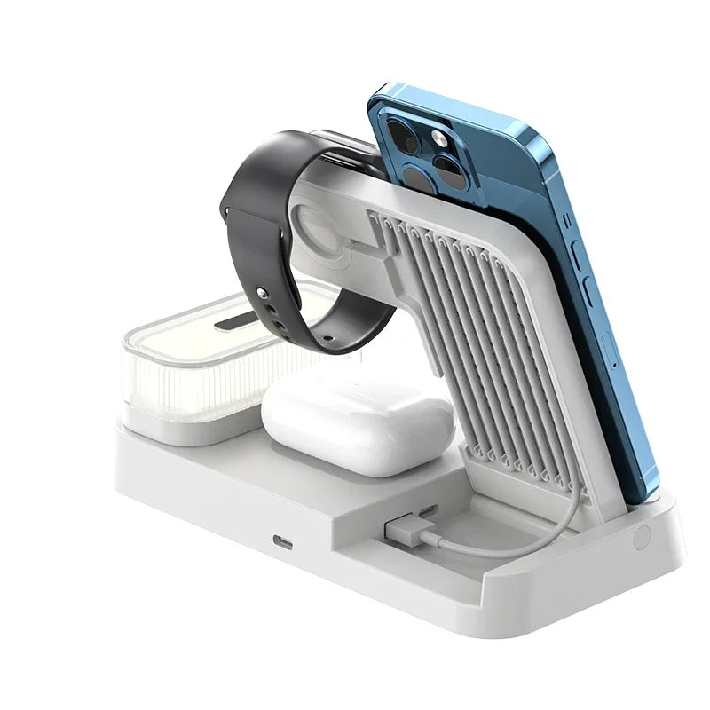 3 In 1 Wireless Charger 30W Stand Pad Alarm Clock Night Light Fast Charging Station Dock For iPhone Watch IWatch