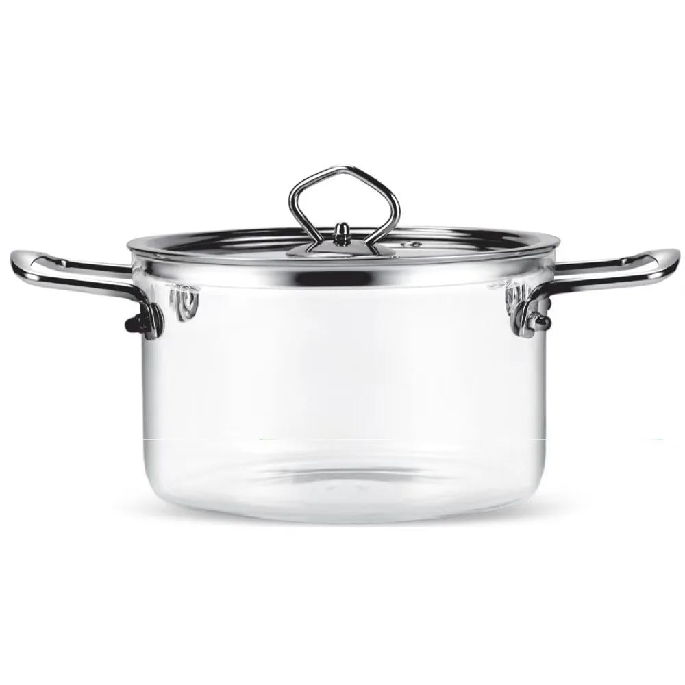 Modern High Borosilicate Glass Cooking Pot Transparent Dual Handles Soup Pot Heat Resistant with Lid Glass Saucepan Noodle