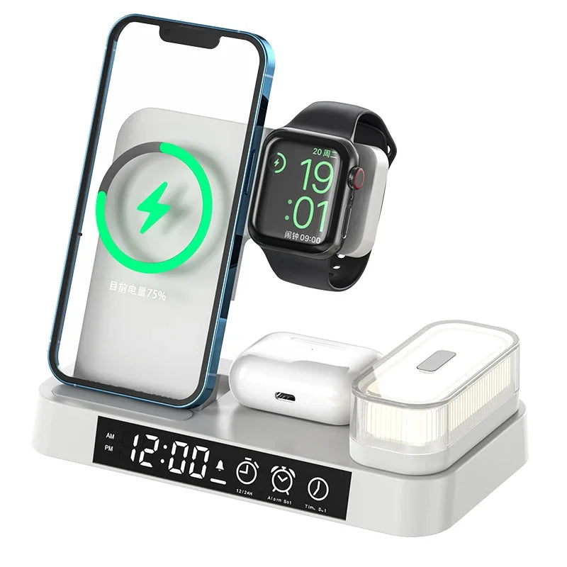 3 In 1 Wireless Charger 30W Stand Pad Alarm Clock Night Light Fast Charging Station Dock For iPhone Watch IWatch