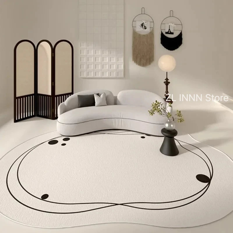 Cream Color Irregular Oval Carpets for Living Room Children Bedroom Rug Ins Soft Fluffy Bedside Rugs Short Plush Large Area Mats