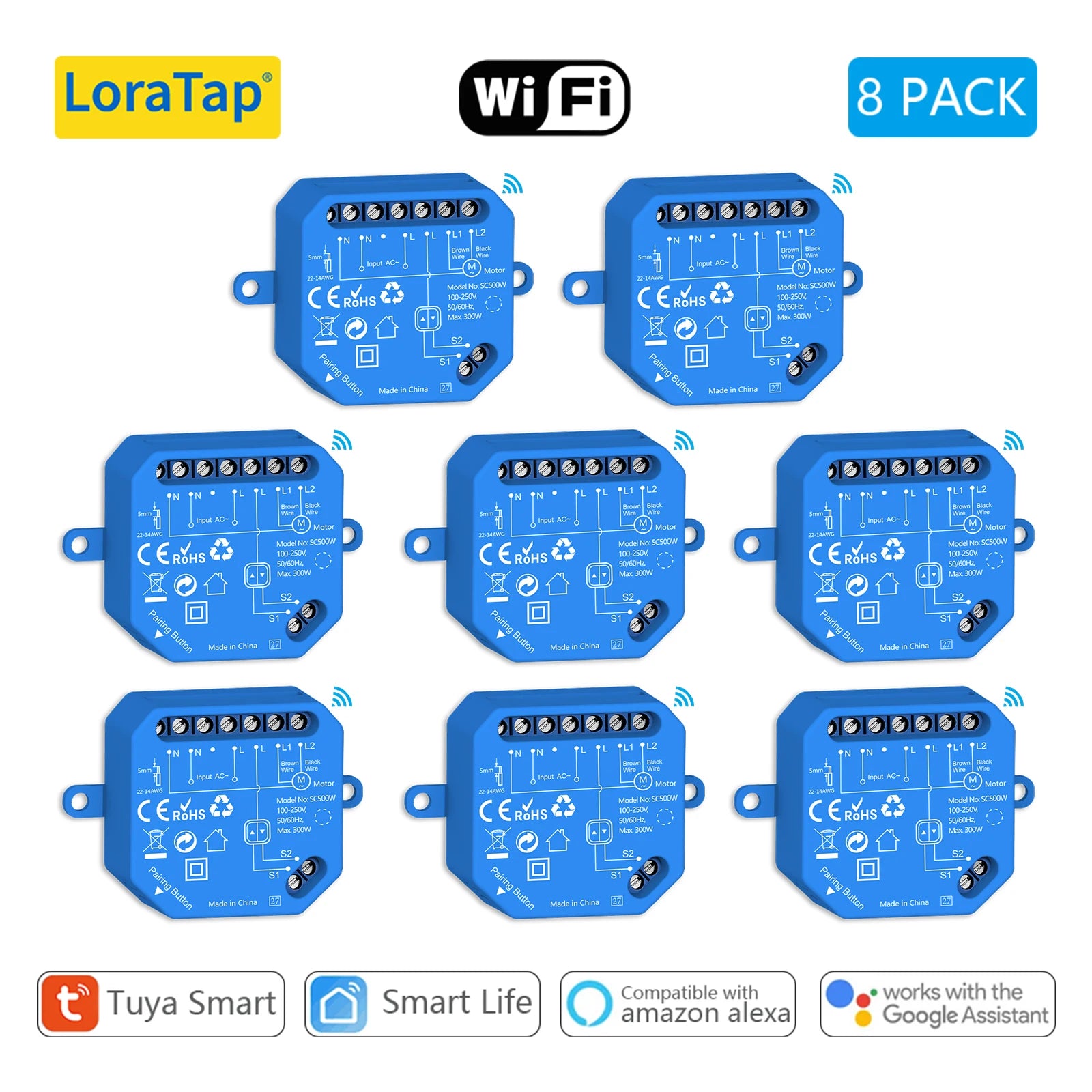 LoraTap Tuya Smart Roller Shutter Curtain Blinds Switch Tubular Motor Percentage Remote Voice Control by Google Home Alexa