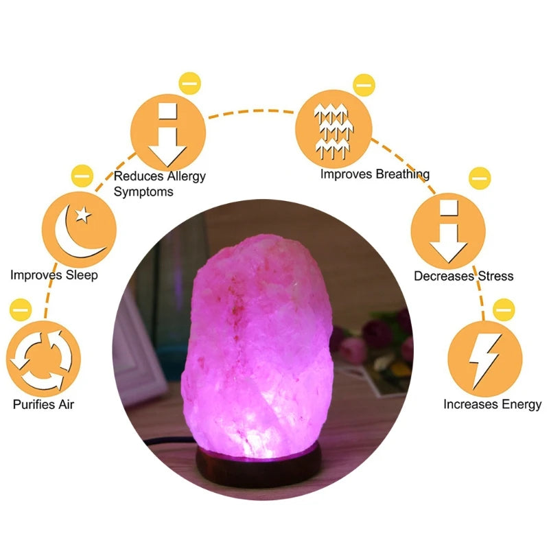 High Efficiency Hand Carved USB Wooden Base Himalayan Rock Salt Lamp Air Purifier Night Light New