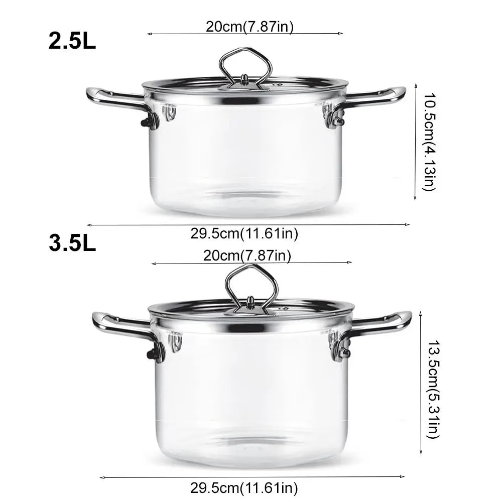 Modern High Borosilicate Glass Cooking Pot Transparent Dual Handles Soup Pot Heat Resistant with Lid Glass Saucepan Noodle