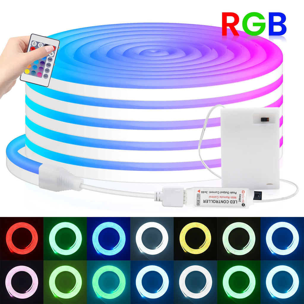 5V RGB Neon Strip Light 1M 2M 3M 3AA Battery Box With Bluetooth Remote Control Waterproof Flexible Ribbon Tape For Home Decor