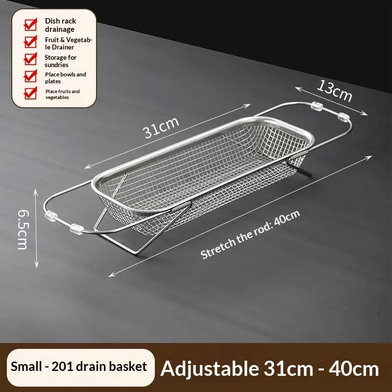 Stainless Steel Special Drain Basket Kitchen Sink Telescopic Sink Drain Rack Multi-functional Tableware Dishes Drain Rack