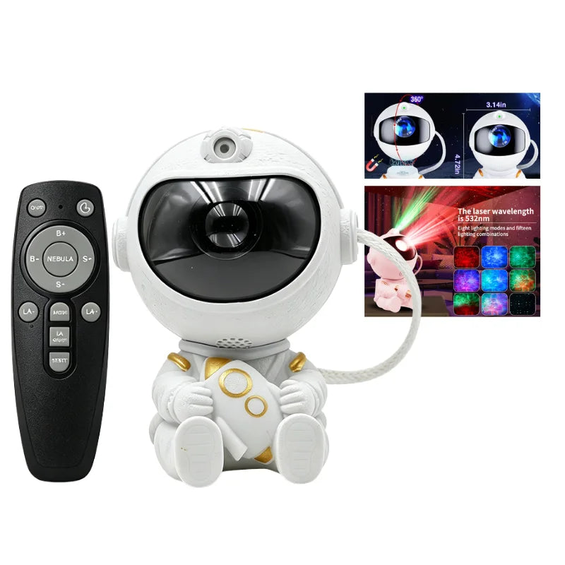 Astronaut LED Night Light Galaxy Star Projector Bluetooth Speaker Remote Control Timer 360° Adjustable Angle for Bedroom Decor