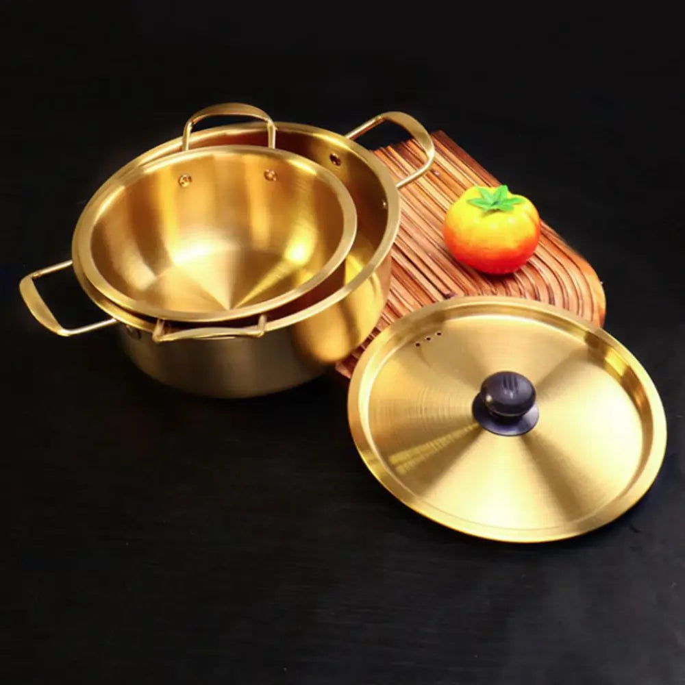 Multifunctional Korean Ramen Pot Double Handle Stainless Steel Noodle Cooker with Lid Unbreakable Soup Pot Camping