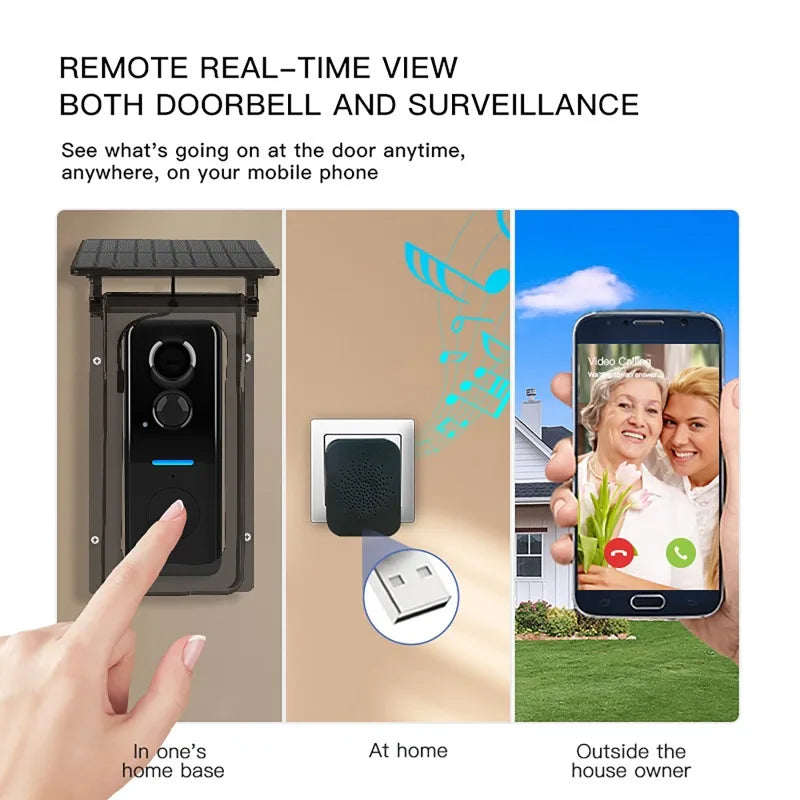 Tuya Outdoor Wireless Doorbell Solar Cover 1080P Video Intercom 2-way Audio Motion Detection Peephole Door Camera Wifi Doorbell