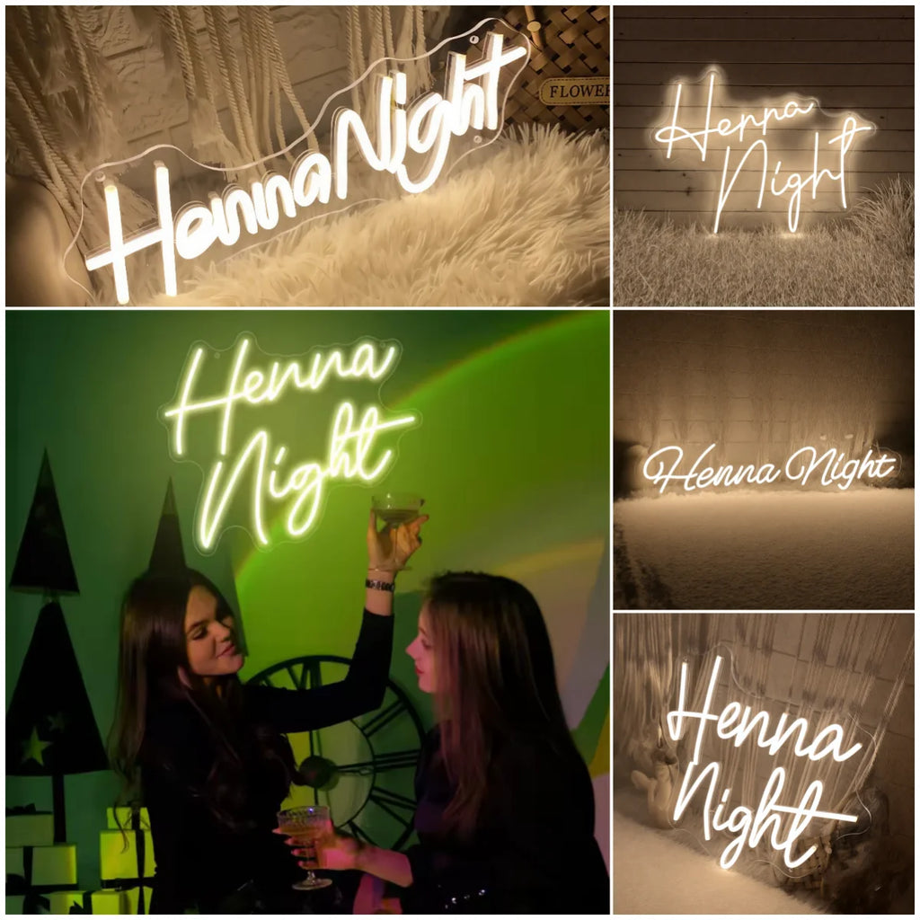Henna Night LED Neon Sign Customized - Henna Party Lighting, Henna Day Decoration for Bridal Shower, Wedding Background Wall Art