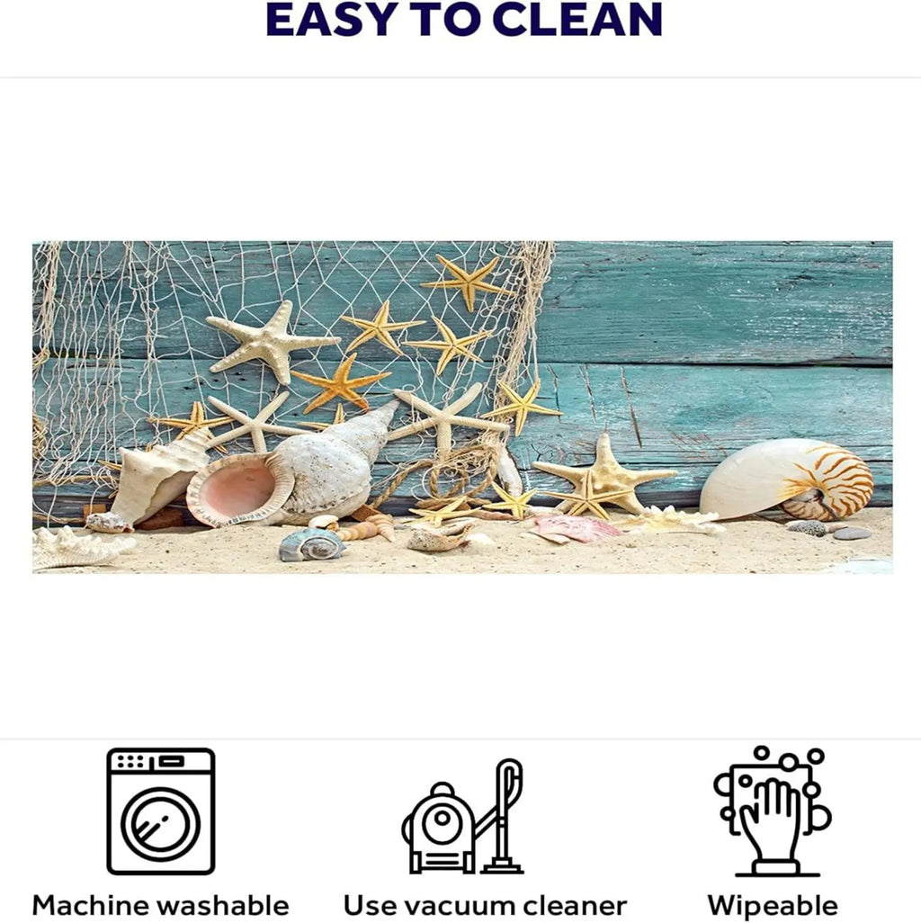 Summer Ocean Beach Themed Kitchen Mat Home Decor Sea Shell Sailboat Print Floor Mat Living Room Bath Entrance Non-slip Door Mat