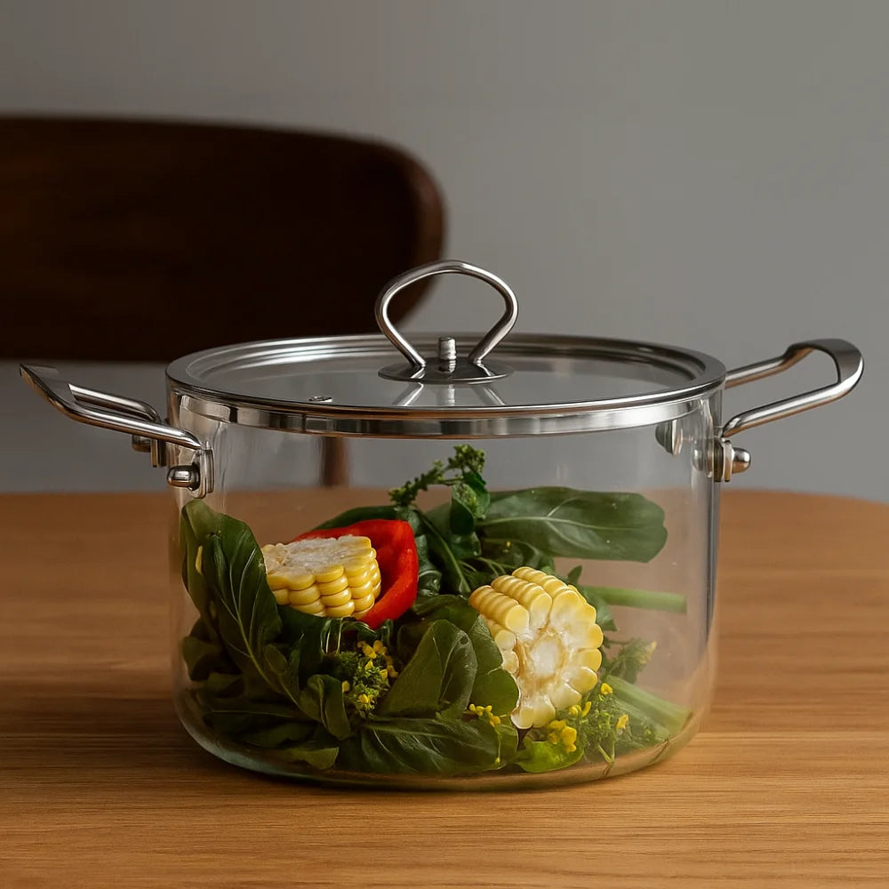 Modern High Borosilicate Glass Cooking Pot Transparent Dual Handles Soup Pot Heat Resistant with Lid Glass Saucepan Noodle