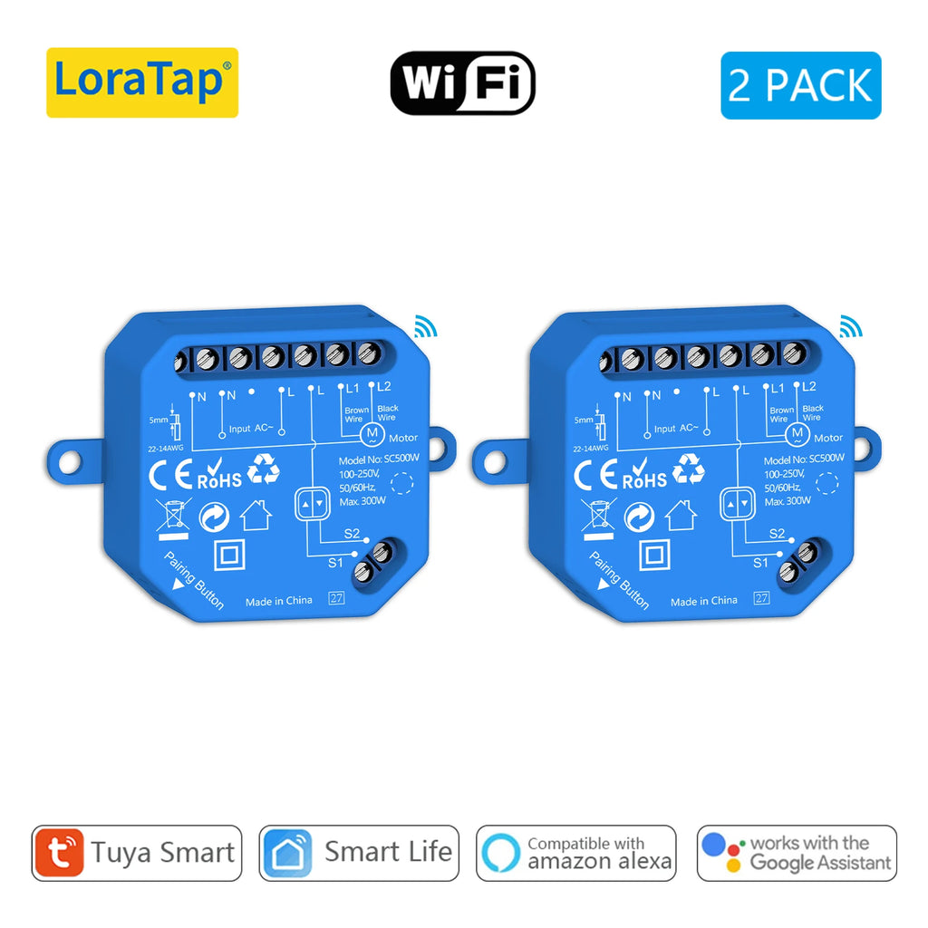 LoraTap Tuya Smart Roller Shutter Curtain Blinds Switch Tubular Motor Percentage Remote Voice Control by Google Home Alexa