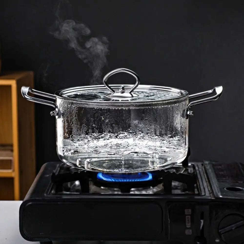 Modern High Borosilicate Glass Cooking Pot Transparent Dual Handles Soup Pot Heat Resistant with Lid Glass Saucepan Noodle