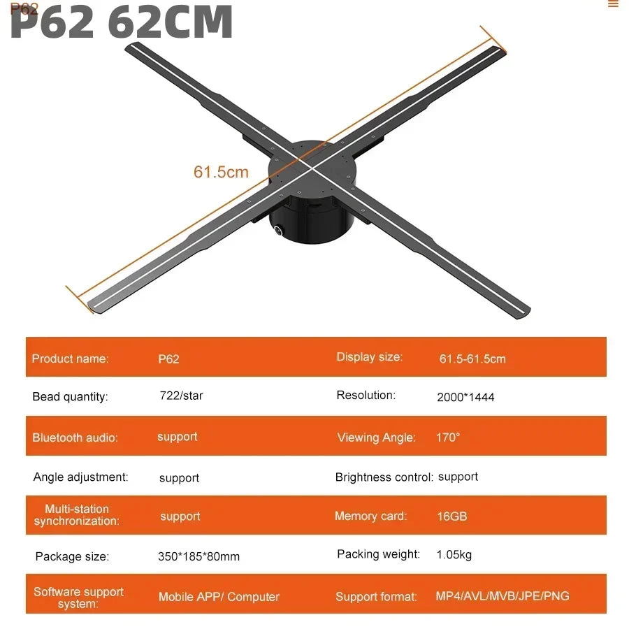 PD42-P65 3D Hologram Fan HD Projector LED Sign Holographic Player support Video Shop Advertising Display Festival Light