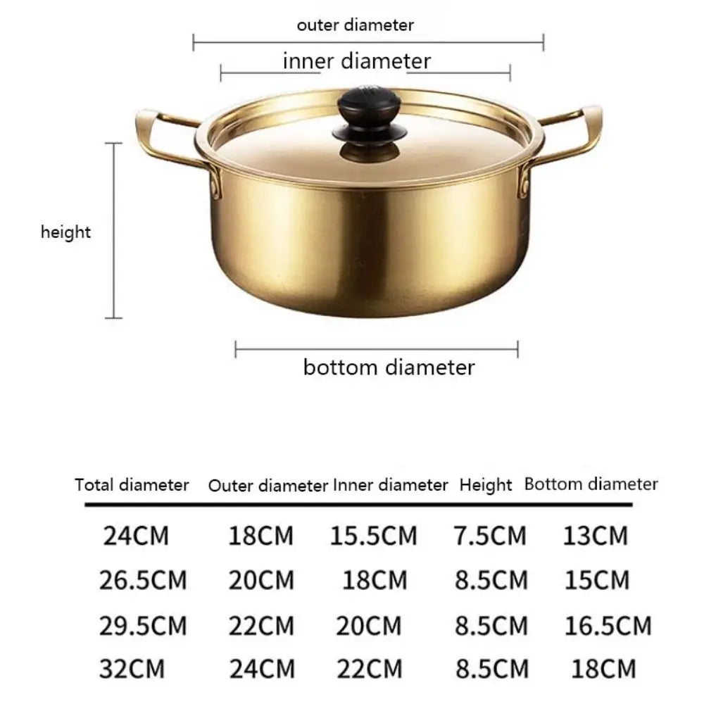 Multifunctional Korean Ramen Pot Double Handle Stainless Steel Noodle Cooker with Lid Unbreakable Soup Pot Camping
