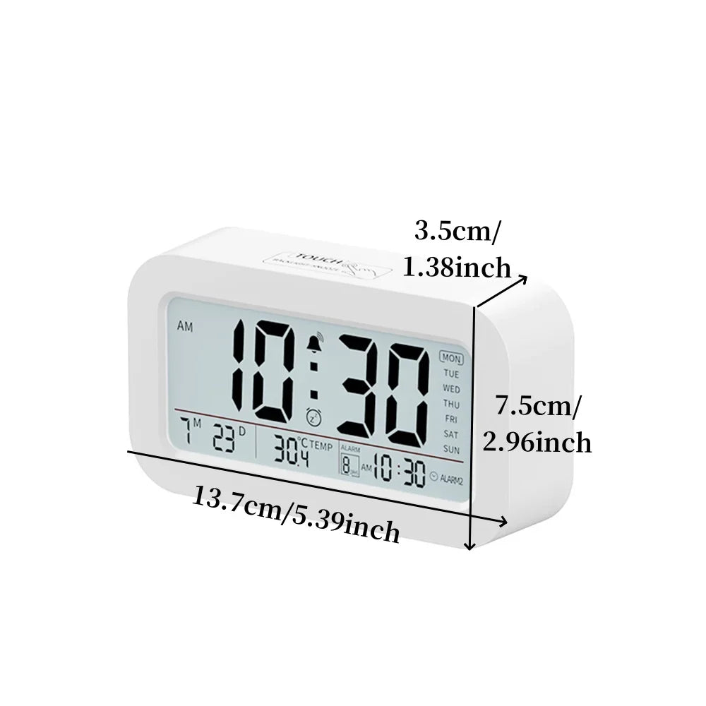 Battery Powered LCD Alarm Clock TEMP Date Week 3 Alarms Backlight Snooze Table  Clock Night Vision Function12/24H Digital Clock