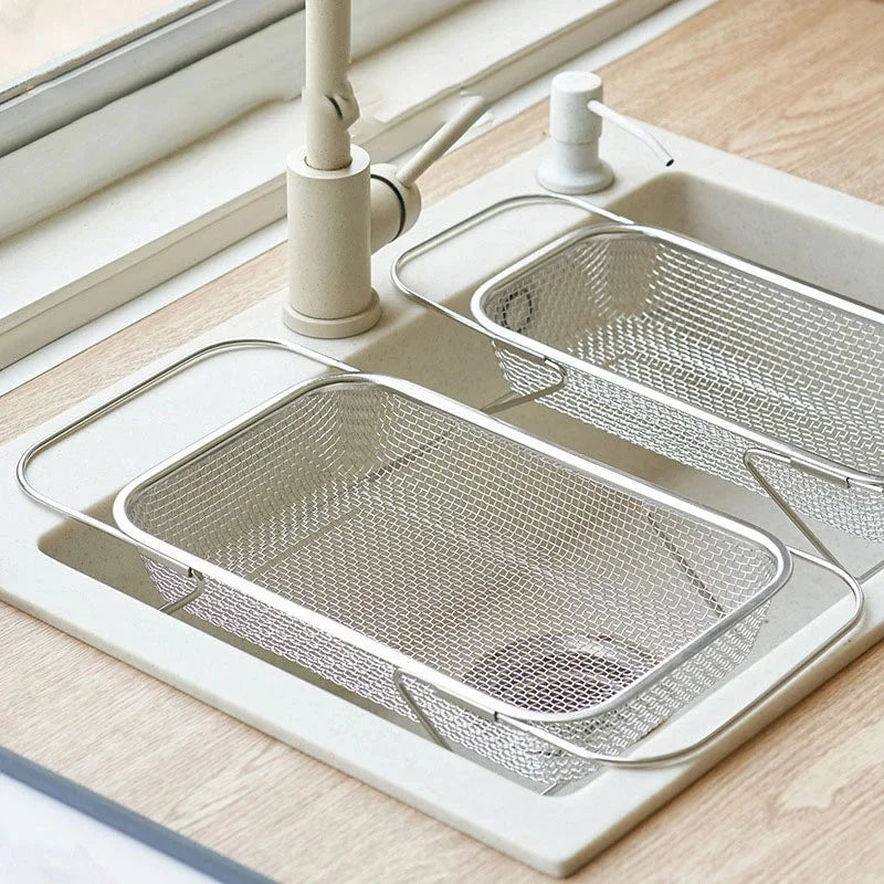Stainless Steel Special Drain Basket Kitchen Sink Telescopic Sink Drain Rack Multi-functional Tableware Dishes Drain Rack