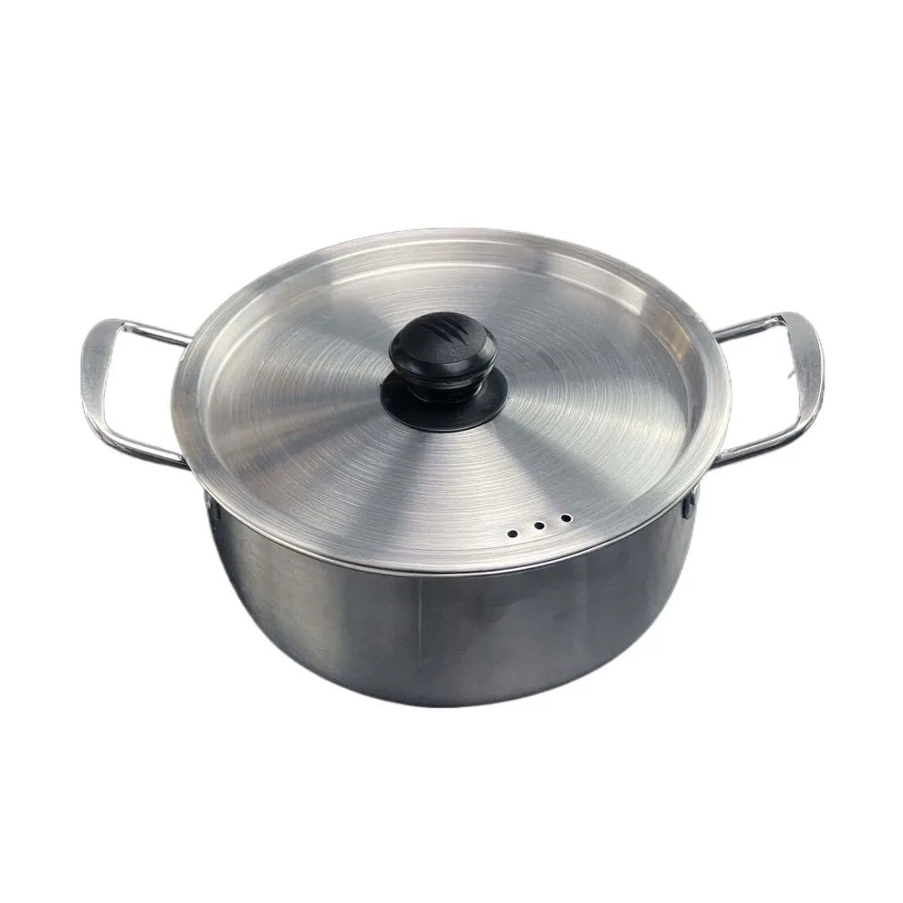 Multifunctional Korean Ramen Pot Double Handle Stainless Steel Noodle Cooker with Lid Unbreakable Soup Pot Camping