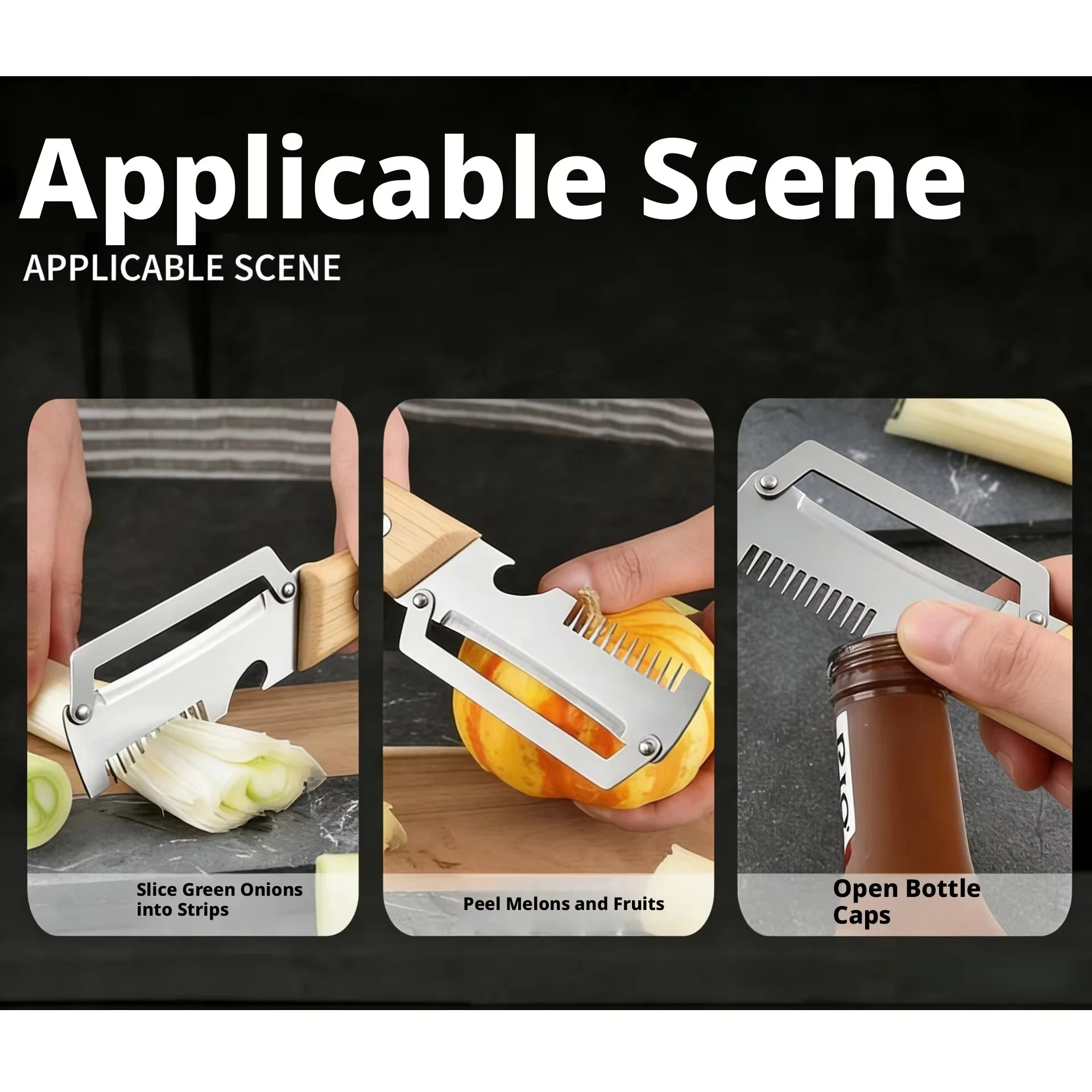 Wooden Handle Stainless Steel Peeler, Multi-Functional Kitchen Gadget for Fruits Vegetables Peeling Slicing, Durable & Smooth