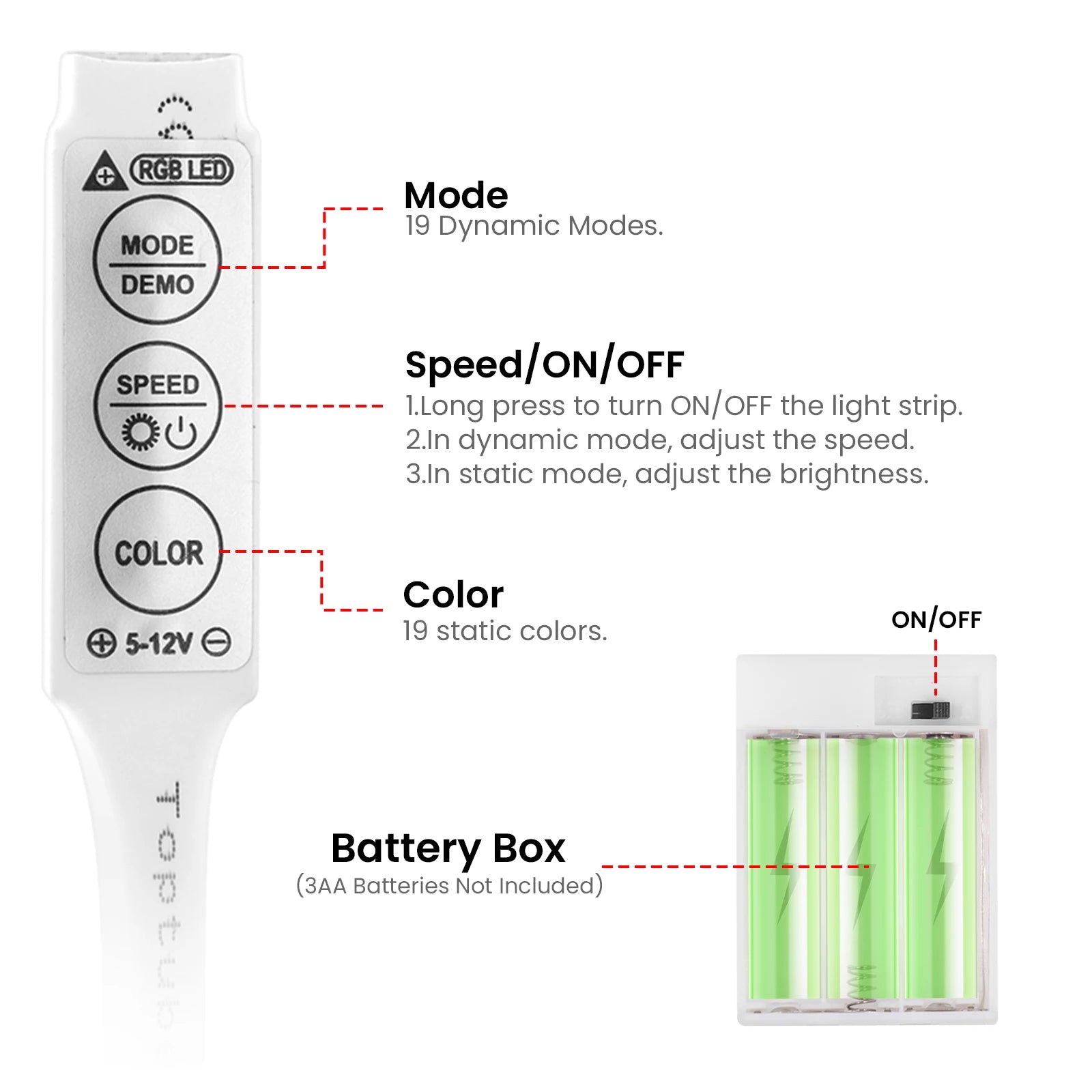 5V RGB Neon Strip Light 1M 2M 3M 3AA Battery Box With Bluetooth Remote Control Waterproof Flexible Ribbon Tape For Home Decor