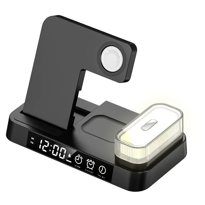 3 In 1 Wireless Charger 30W Stand Pad Alarm Clock Night Light Fast Charging Station Dock For iPhone Watch IWatch