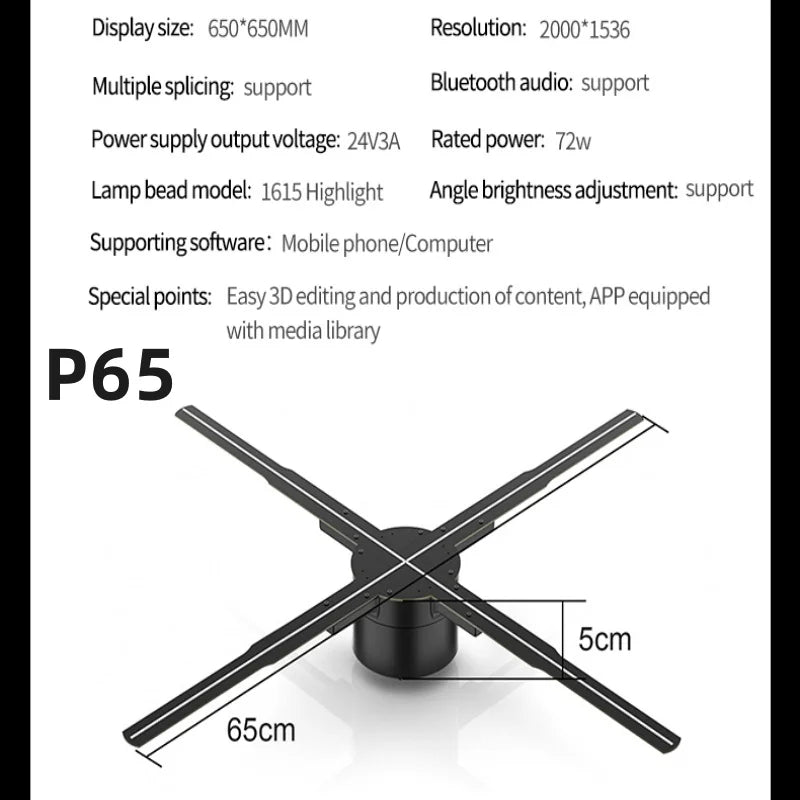 PD42-P65 3D Hologram Fan HD Projector LED Sign Holographic Player support Video Shop Advertising Display Festival Light